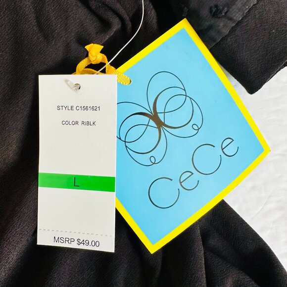 CECE SHEER SHORT SLEEVE BLACK BLOUSE - Picture 6 of 6